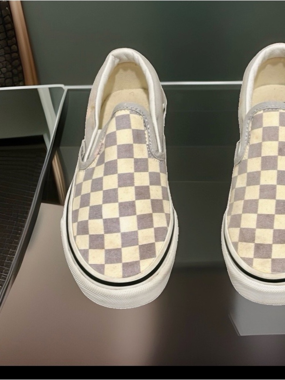 Unisex Kids Slip-On Checkerboard Canvas Shoes - Cream & Gray boys size 3.5